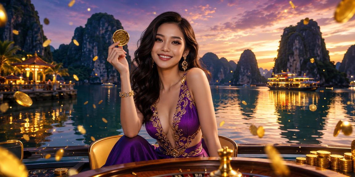 Khung cảnh vịnh Hạ Long với người dùng tham gia xổ số và giải thưởng trực tuyến tại Việt Nam